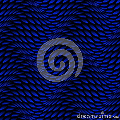 Vector embossed repeatable scaly pattern. Optical art blue and black gradient texture for wallpaper design Vector Illustration