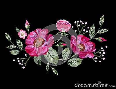 Vector embroidery with flowers Vector Illustration