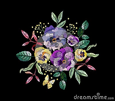 Vector embroidery with flowers Vector Illustration