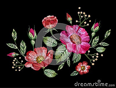 Vector embroidery with flowers Vector Illustration