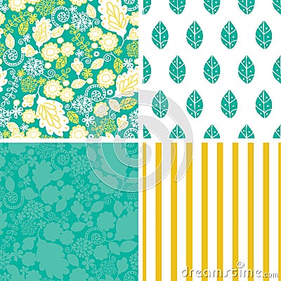 Vector emerald flowerals set of four marching Vector Illustration
