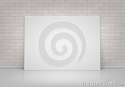 Vector Empty Blank Mock Up Poster Picture Frame Standing on Floor with Brick Wall Front View Vector Illustration