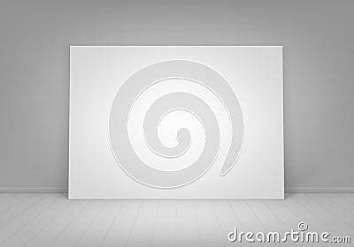 Vector Empty Blank White Mock Up Poster Picture Standing on Floor with Wall Front View Vector Illustration