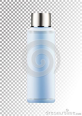 Vector empty silver and blue package for cosmetic products tube and bottle for lotion, shower gel, shampoo, hair balm Vector Illustration