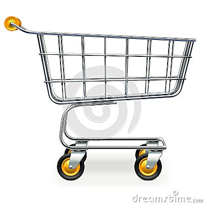 Vector Empty Supermarket Trolley with Yellow Wheels Vector Illustration