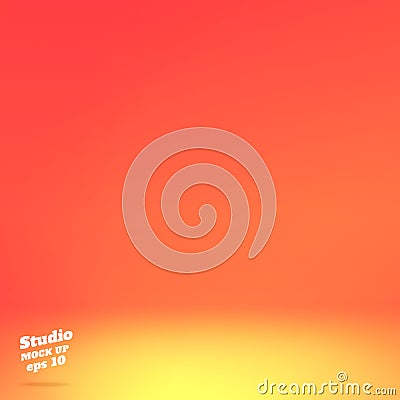 Vector,Empty vivid orange studio room background .Template mock up for display or montage of product,summer backdrop Vector Illustration