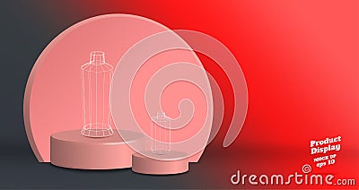 Vector,Empty vivid red gradient with grey studio round kiosk stand background ,product display with copy space for display of Vector Illustration