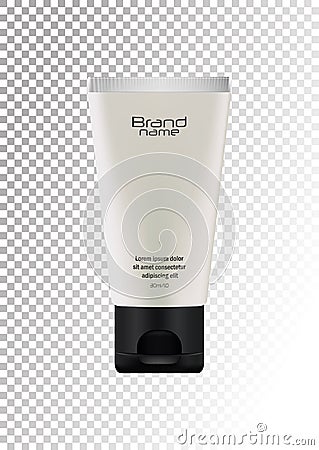 Vector empty white package with black lid for cosmetic products tube for body lotion,cream,scrub. Realistic mockup of Vector Illustration