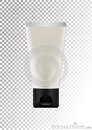 Vector empty white package with black lid for cosmetic products tube for body lotion,cream,scrub. Realistic mockup of Vector Illustration