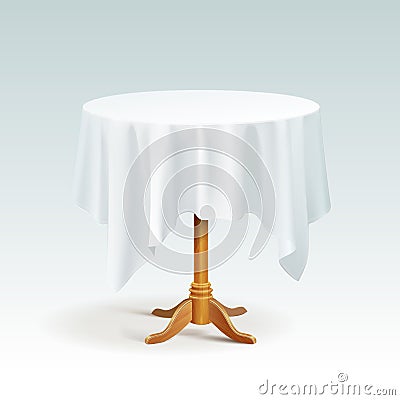 Vector Empty Wood Round Table with Tablecloth Vector Illustration