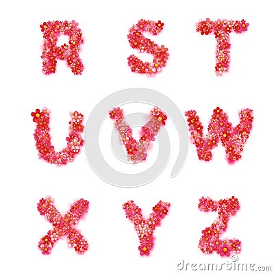Vector English floral alphabet with flowers Vector Illustration