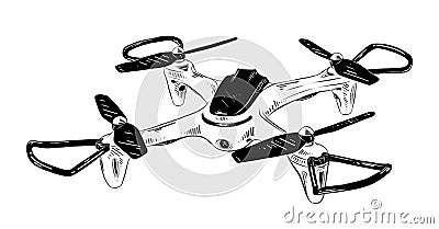 Hand drawn sketch of helicopter in black isolated on white background. Detailed vintage etching style drawing. Vector Illustration