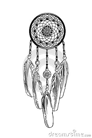 Hand drawn sketch of dreamcatcher in black Vector Illustration