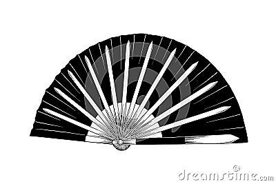 Hand drawn sketch of japanese fighting fan isolated on white background. Detailed vintage etching drawing. Vector Illustration