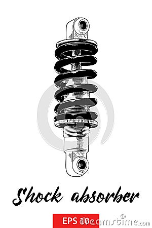 Hand drawn sketch of shock absorber in black isolated on white background. Detailed vintage etching style drawing. Vector Illustration