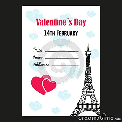 Valentines Day Flyer. Vector Illustration with Hearts Stock Photo