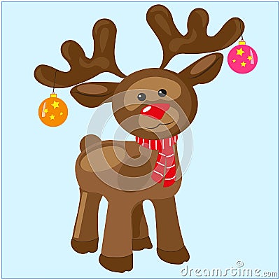 Vector EPS 10. Rudolf the reindeer with the red nose Vector Illustration