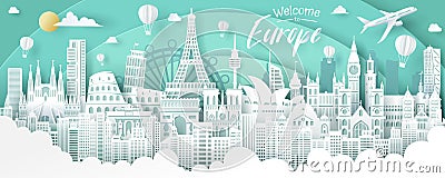 Vector of Europe landmark, France, Spain, Italy, Australia, Sweden and England. Europe travel and tourism concept Vector Illustration