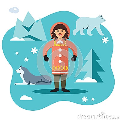 Vector Eskimo. Flat style colorful Cartoon illustration. Vector Illustration