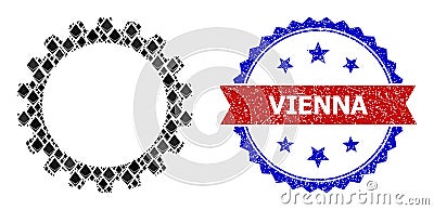 Jevel Mosaic Cogwheel Icon and Textured Bicolor Vienna Stamp Seal Stock Photo