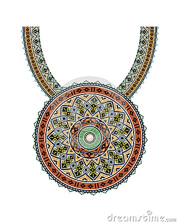 Vector Ethnic necklace Embroidery for fashion women. Pixel tribal pattern print or web design. Vector Illustration
