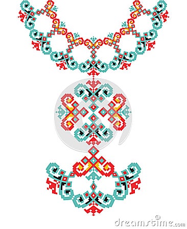 Vector Ethnic necklace Embroidery for fashion women. Pixel tribal pattern print or web design, jewelry Vector Illustration