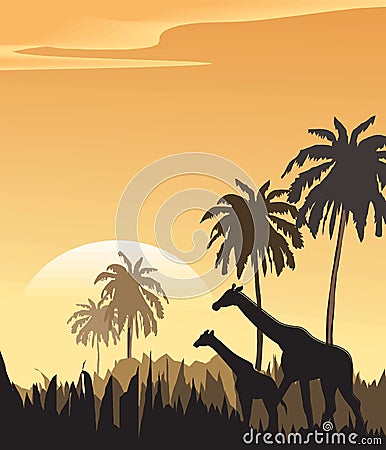 Vector evening landscape illustration Cartoon Illustration