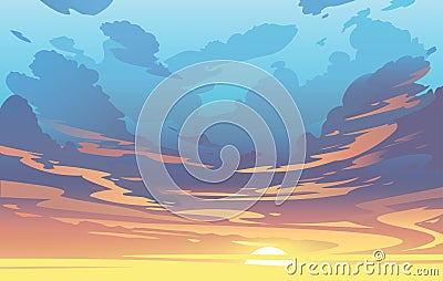 Vector evening sky with clouds. Colorful sunset. Stock Photo