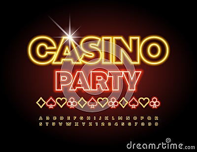Vector event flyer Casino Party. Neon glowing Alphabet Stock Photo