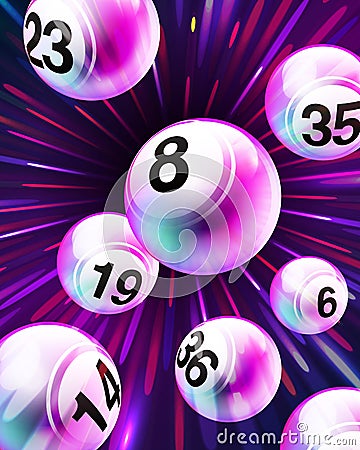 Vector Exploding Purple Bingo / Lottery Number Balls Vector Illustration