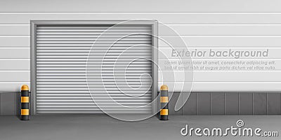 Vector exterior background with closed garage door Vector Illustration