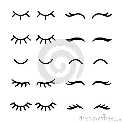 Vector eyelashes. Closed eyes. Icon set. Vector Illustration