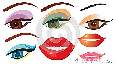 Vector eyes and lips for design on white Vector Illustration