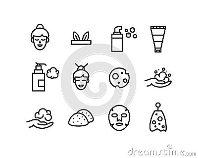 Vector face cleanser routine icons scalable stroke Vector Illustration