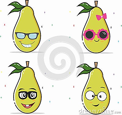 Vector face on a pear in an attractive style with sunglasses model Vector Illustration