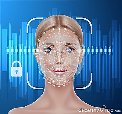 Vector face recognition biometric scanning of girl Vector Illustration