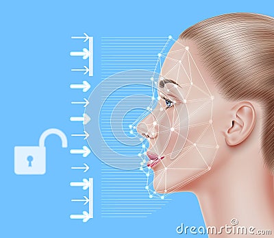 Vector face recognition biometric scanning of girl Vector Illustration