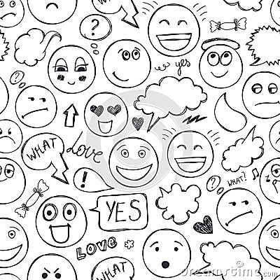 Vector faces seamless pattern. Emotions, doodle, freehand drawing background. Vector Illustration