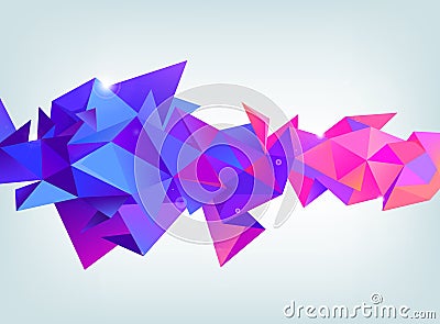 Vector faceted 3d crystal colorful shape, banner. crystal, horizontal orientation purple and pink colors. Vector Illustration