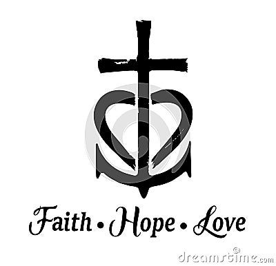 Vector Faith, hope, love, Christian faith symbols. Vector Illustration