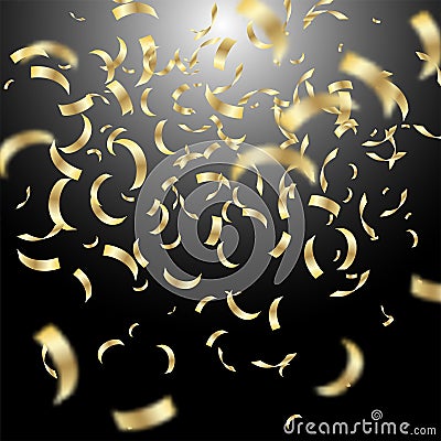 Vector falling golden confetti, realistic serpentine or flying tinsel for new year, birthday, festival party or any celebration Stock Photo
