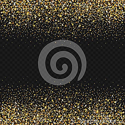 Vector falling sparkle golden texture. Shining gold particles border on transparent background Vector Illustration