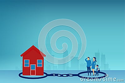Vector of a family chained to a house burdened by mortgage payment Vector Illustration