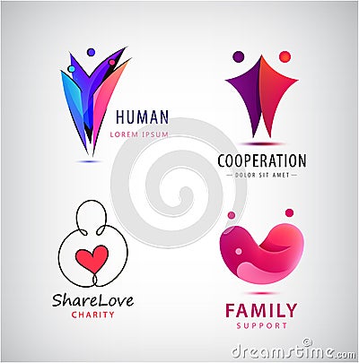 Vector family, charity set logos, people group icons. Corporate vector logo design template Vector Illustration