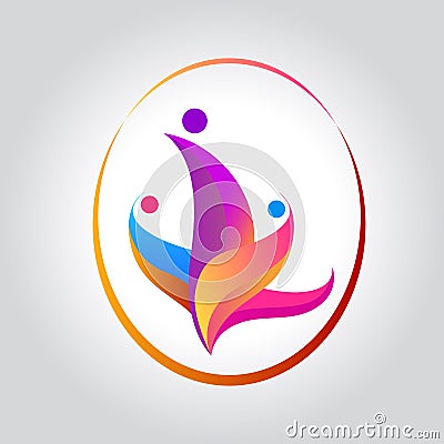 Vector family with kids, people group colorful circle shaped logo. Vector Illustration