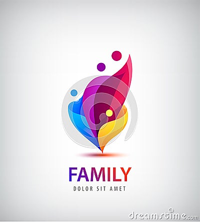 Vector family with kids, 4 people group logo. Vector Illustration