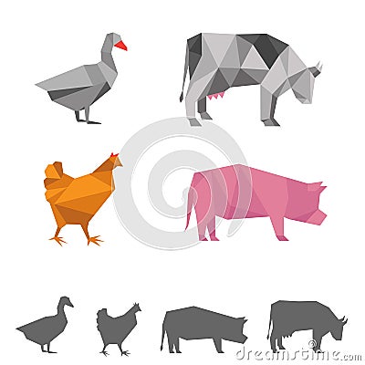 vector farm animals, origami geometric Vector Illustration