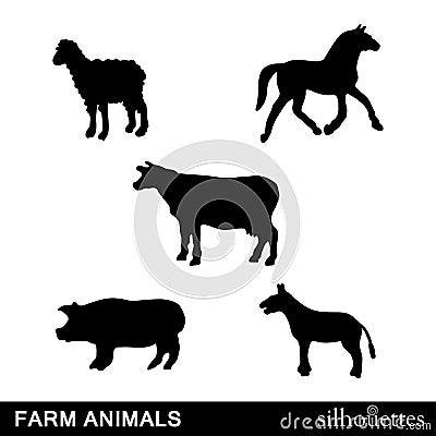 Vector Farm Animals Silhouettes Vector Illustration