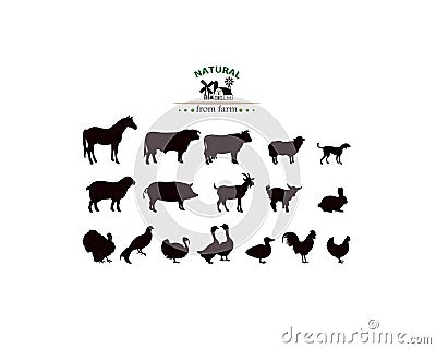 Vector farm animals silhouettes isolated on white. Vector Illustration