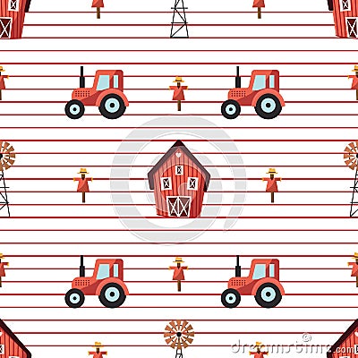 Vector farm illustration. Seamless vector farm pattern. Cartoon Illustration